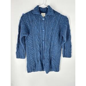 Vintage Womens Kilronan Long Cardigan XL  Merino Wool Chunky Cable Knit Marled